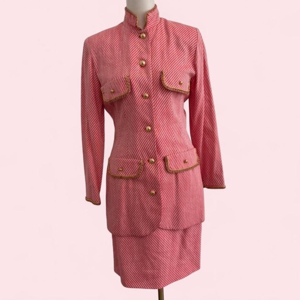 Vintage Red and White Stripe Military Skirt Suit w/ Gold Trim‎ — Size XS